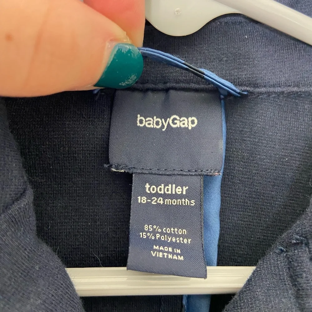 EUC Baby GAP toddler boy’s navy blue button front relaxed blazer jacket 18-24 mo
